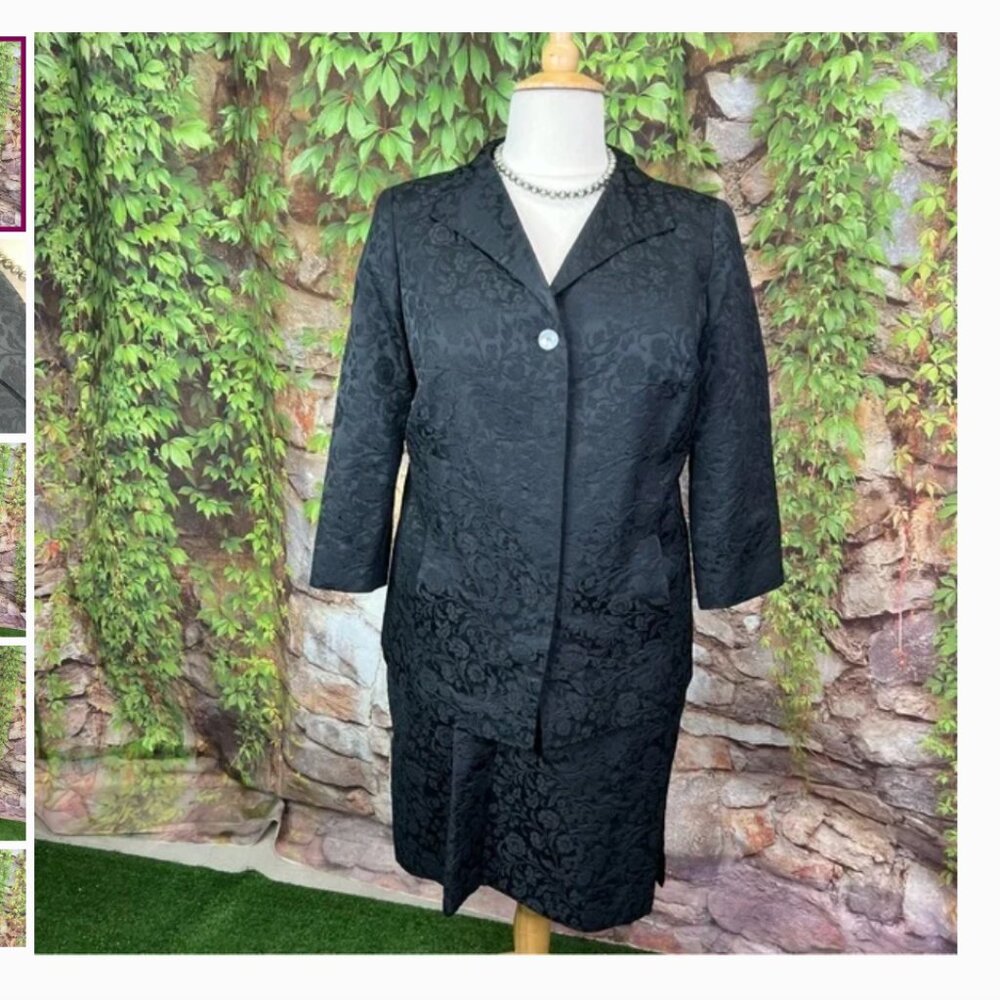 MARINA RINALDI Black Brocade Two-Piece Suit, 29 (US 20)